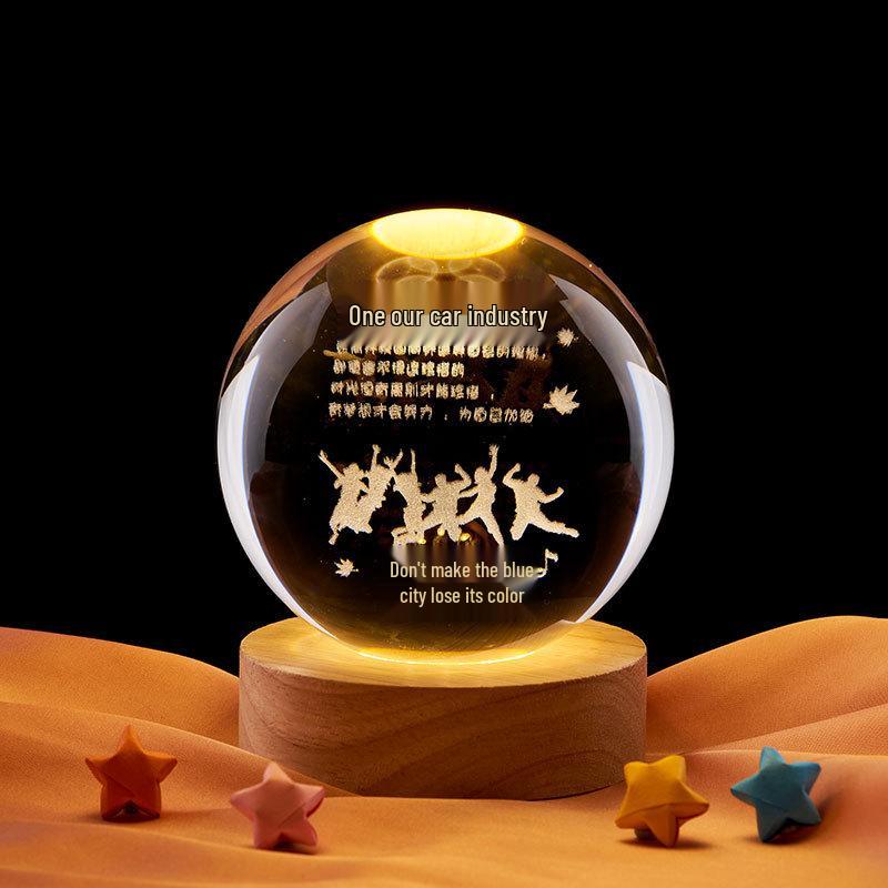 3D Laser Engraved Crystal Ball Night Light with Warm Lighting