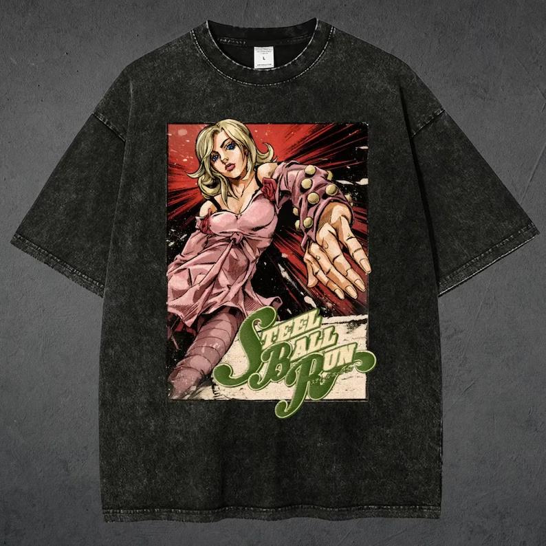 

Hot Anime JoJo s Bizarre Adventure Steel Lucy Print T-shirt Men Women Clothing Cotton Tshirt Retro Washed T Shirt Manga Tops XXL чорний