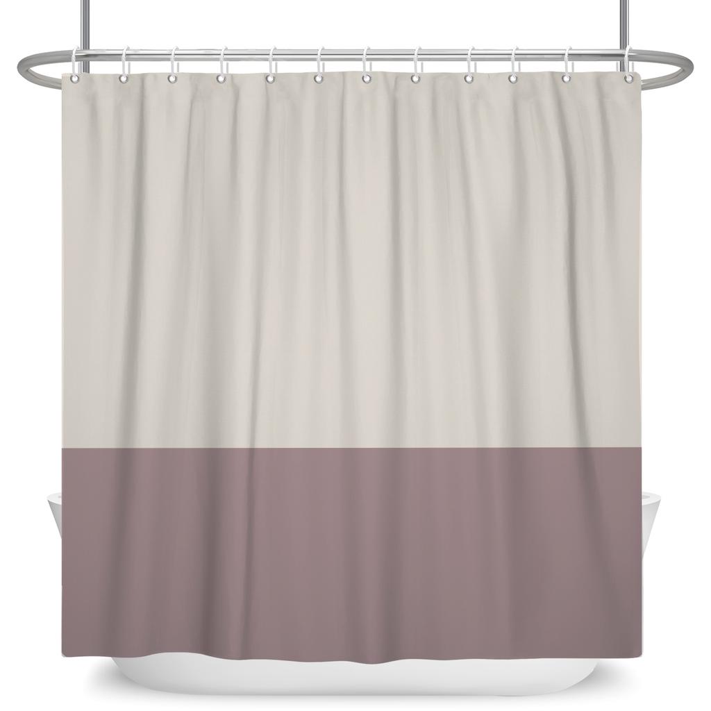 Minimalist Shower Curtain Neutral Two Tone Color Block Waterproof Bath Curtain For Bathroom Decor Polyester Fabric With Hooks