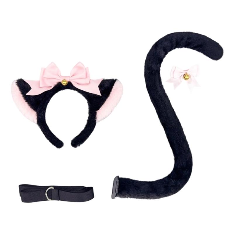 Kitten Cosplay Costume Animal Ear Headband Bowknot Tail for Women Girl Halloween Role Play Animal Outfit Accessories