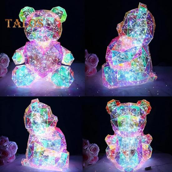 Teddy Bear Night Light Prismatic Iridescent LED Bear Lamp DIY Assembly Colorful Bunny Lamp for Valentine's Day Gift Bedroom Party Decor