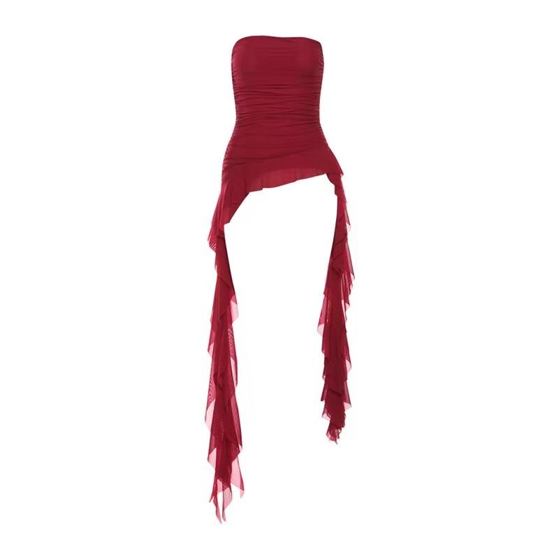 Spring New Solid Color Sweet Gentle Cute All-match High Street Travel Sexy Cool Women Chest Wrap Ruched Tassel Vest