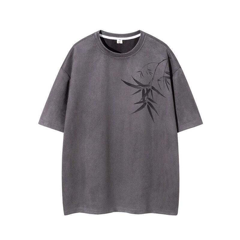 2026 Summer Men Bamboo Print T Shirts Chinese Style Hanfu Tops Tees Fashion Men Casual T-Shirt Male Loose Breathable Pullover