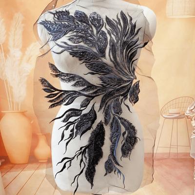 64×30cm Stickerei-Aufnäher Wunderschönes Design Funkelnder Applikations-Aufnäher Federform Stoff-Aufnäher Kostüme DIY Dekorationszubehör
