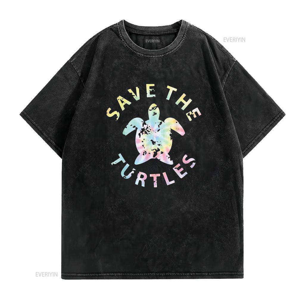 Save The Turtles Tie Dye Unisex s T Shirt Cool Designs vintage Washed Stylish graphic Slightly Soft Top For Everyday Wear