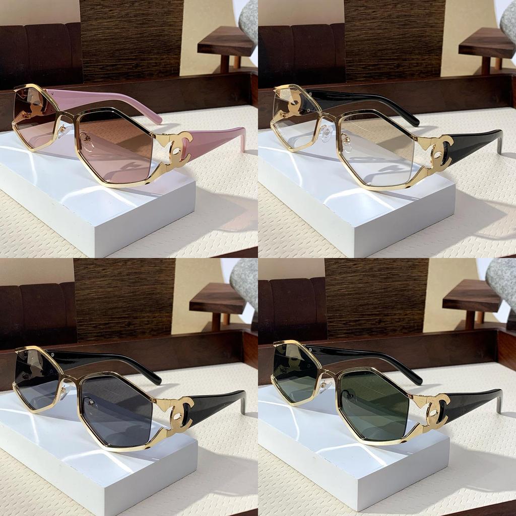 Geometric Square Sunglasses With Green Lenses And Metal Frame For Fashionable Outdoors