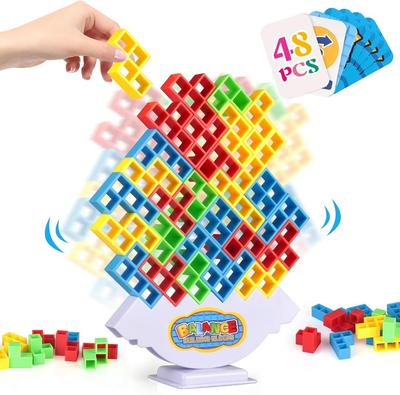 48PCS Tetra Tower Building Blocks Balance Stacking Games Toys for Kids Adults Friends Classroom Family Board Game and Fun Party