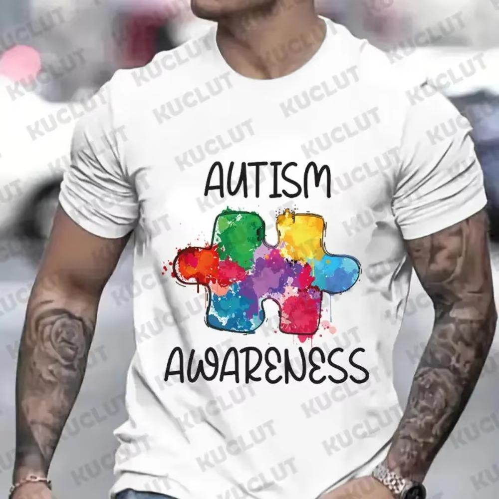 Men Tees Autism Awareness Graphic Printed T Shirt Y2K Fashion O Neck Clothes Men's Clothing Hip-Hop T-shirt Male Streetwear Tops