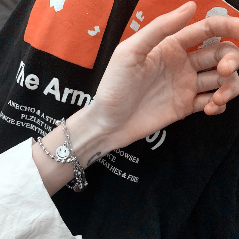 Original design double-layer chain jewelry ins cold wind smiley face Korean version titanium steel non-fading bracelet male and female girlfriends