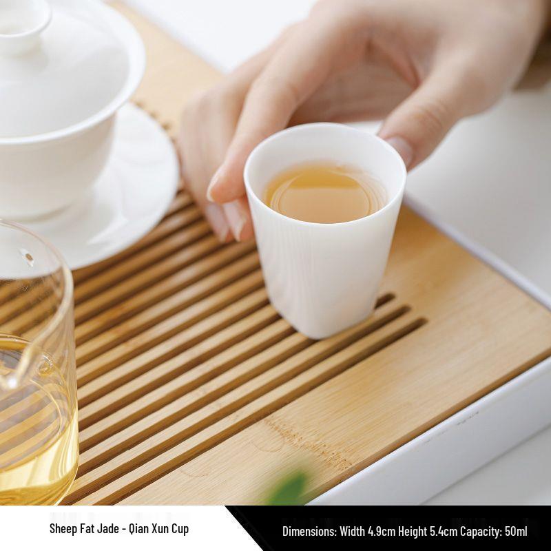 Premium Mutton Fat Jade Ceramic Gongfu Tea Set - Aroma Tasting Cup with Coaster, Customizable for Guests