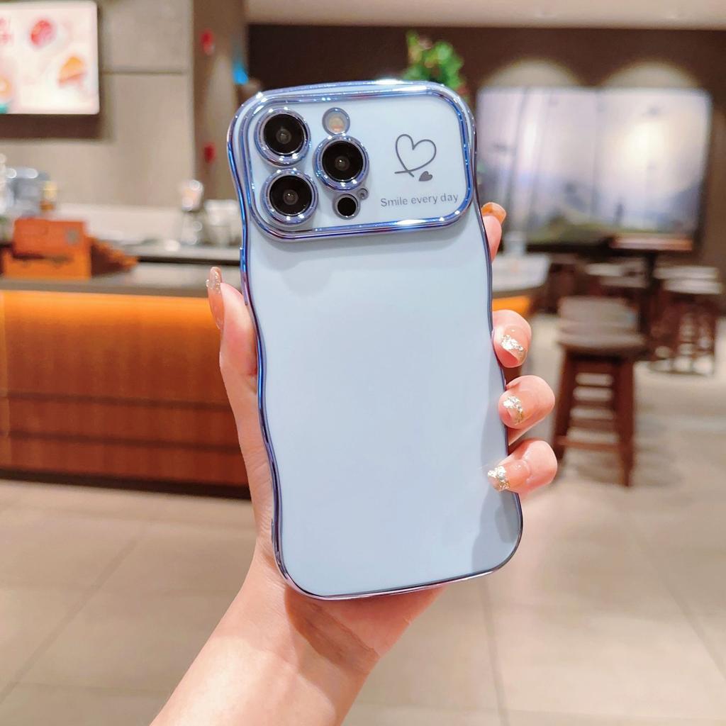 Electroplated side heart-shaped large window, iPhone 17 phone case, magnetic wave pattern, iPhone 16 Pro Max soft case 15