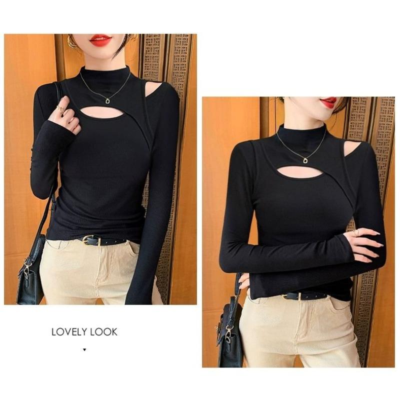 Half Turtleneck Bottoming Shirt for Women Autumn Winter New Fashion Slim Long-sleeved Fashionable Knitted Top