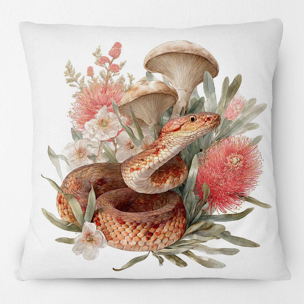 Australian Copperhead Snake Bottlebrush Flowers Animals Painting Cushion Covers Mushroom Art Pillow Case