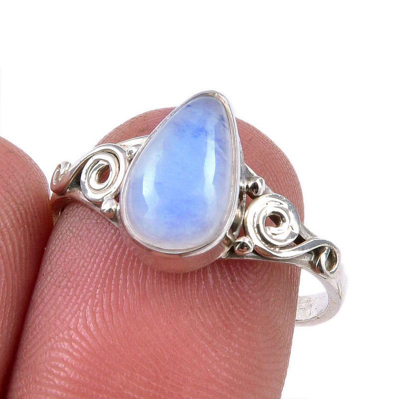 

Natural Rainbow Moonstone Gemstone 925 Solid Sterling Silver Ring Size 8 W9Q76