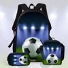 Football Cartoon Print Junior High School Backpack Three-Piece Children'S Schoolbag Primary School Backpack