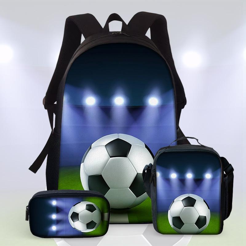 Football Cartoon Print Junior High School Backpack Three-Piece Children'S Schoolbag Primary School Backpack
