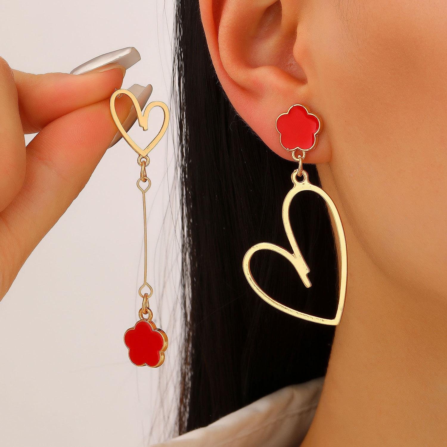 

Minimalist Heart Enamel Flower Pendant Stud Earrings Cute Asymmetrical Women Jewelry 3
