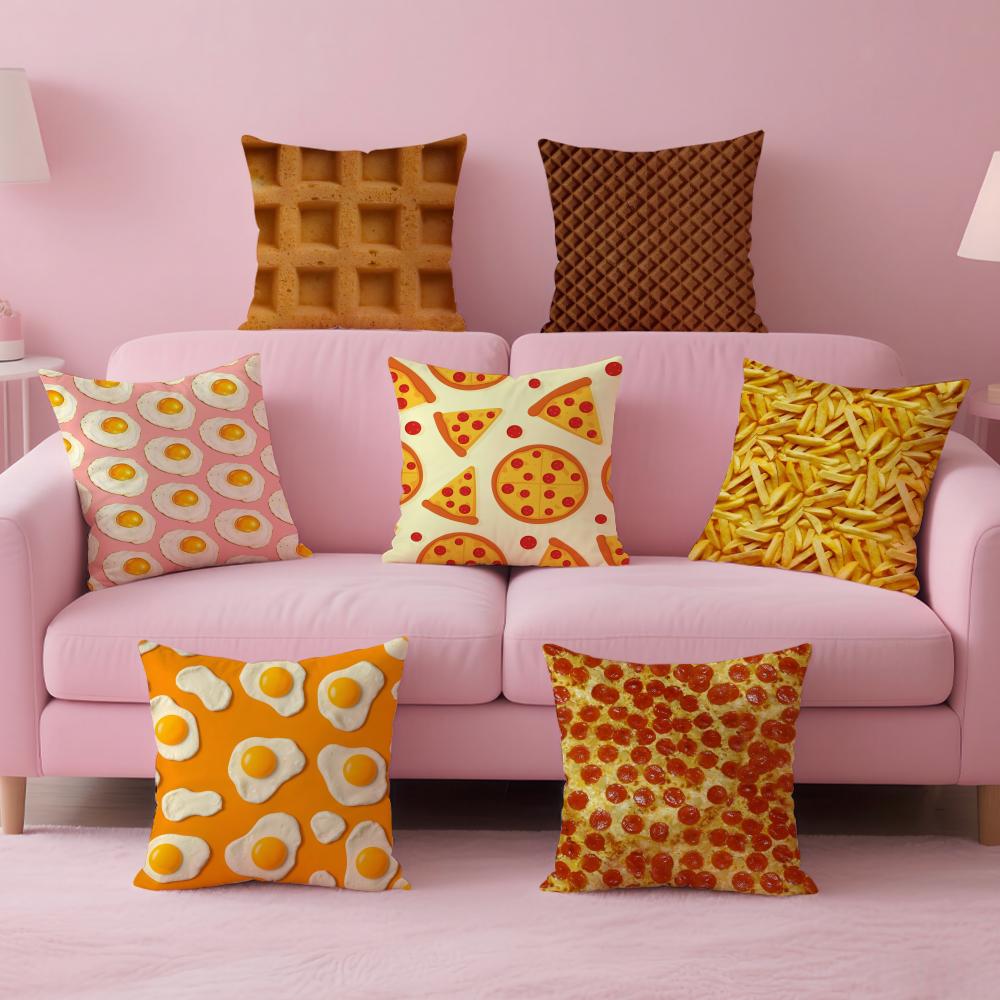 Yummy Cute Food Art Fried Egg Pizza Waffle Cushion Cover Pillow Case Soft Skin Friendly Fabric Concealed Zipper