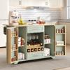Carrito de Cocina con Encimera Plegable, Isla de Cocina con Ruedas con Botellero, Soporte para Copas, Estante para Especias y Soporte para Toallas, 120x45/70x92cm, Verde