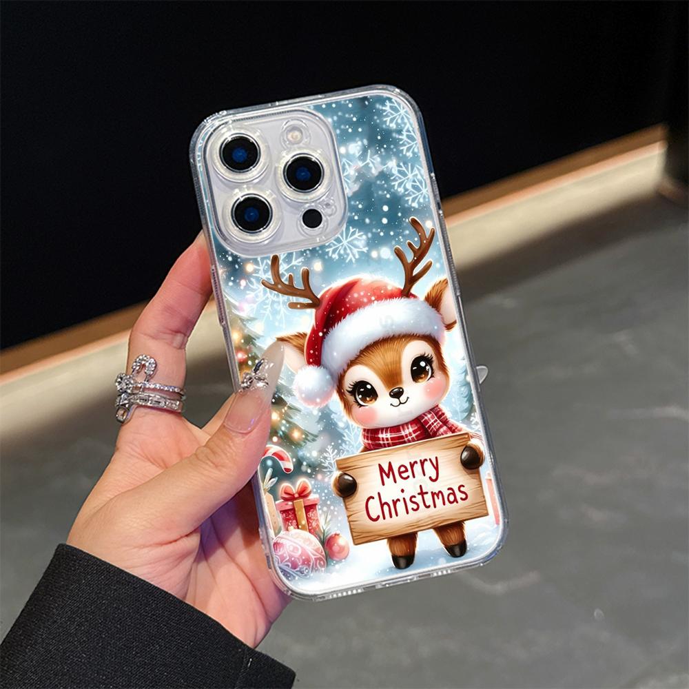Ae106 Happy New Year art Merry Christmas Magsafe Transparent Cases for Samsung S23 S24 Ultra S21 iPhone 16 Pro Max Magnetic Wireless Charge Back Cover