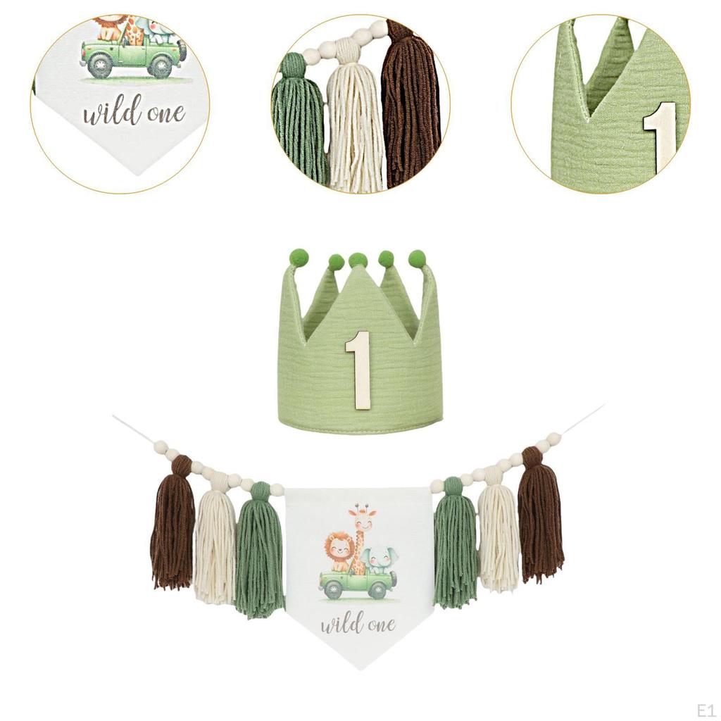 1-års födelsedagsfestdekorationer Kronhatt, Hängande prydnad Hemdekoration Högstolsbanner med