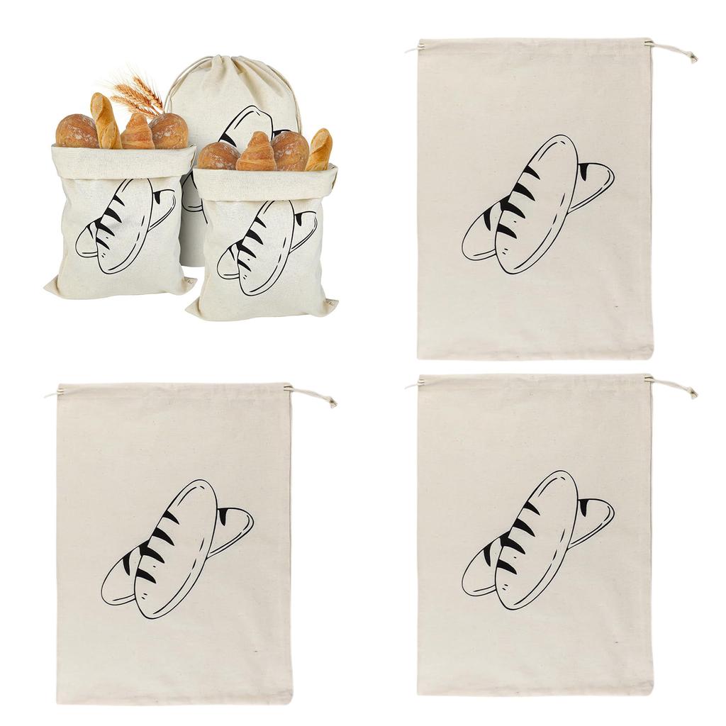Set Of 3 Practical Linen Bread Bags Reusable And Washable Pockets With Drawstring For Bread And Produce Storage
