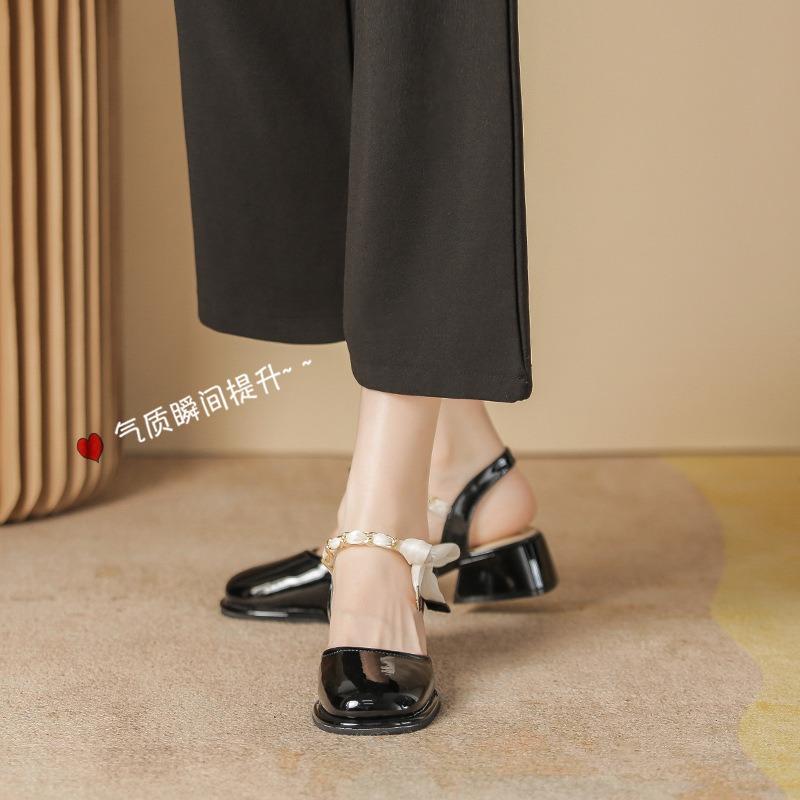 

Літні нові сандалі жіночі весняні туфлі на товстому каблуці з бантом, з спідницею, з сумкою, з круглим носком, Мері Джейн, одинарні туфлі 39 чорний