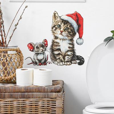 Santa Kitty Mouse Santa Hat Bathroom Bathroom Toilet with Home Decoration Stickers