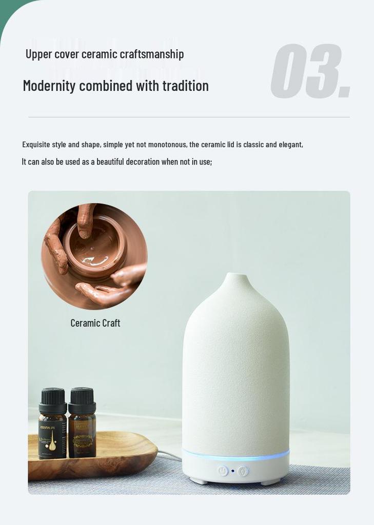 Ceramic Ultrasonic Aroma Diffuser & Humidifier with 160ml Capacity and Atmosphere Light