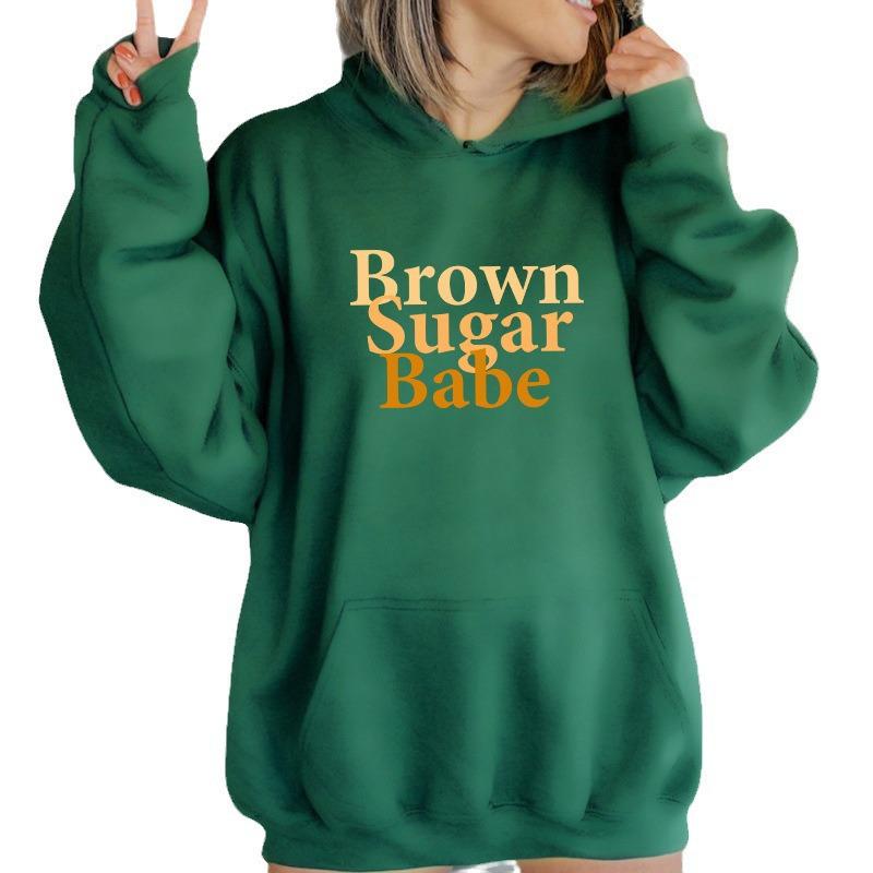 Autumn Winter European American Style Letter Print Hooded Sweatshirt with Back Wrap Collar and Plus Velvet.