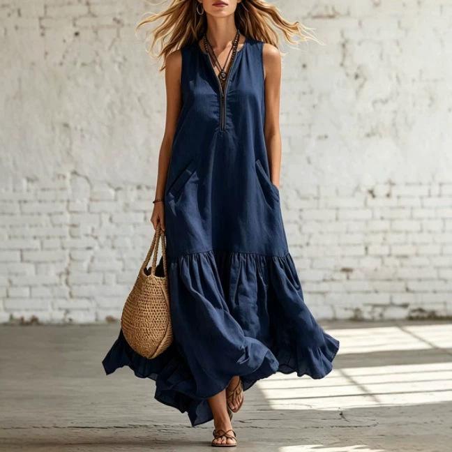 Summer new European and American ruffle edge sleeveless fashion dress vacation style loose casual dress