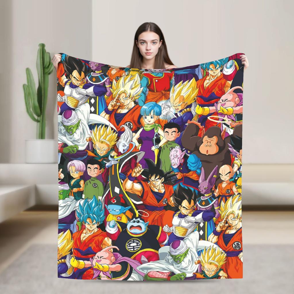 Goku Collage Flannel Blanket DBZ Japanese Anime Awesome Throw Blankets for Home Hotel Sofa 125*100cm Plush Thin Quilt,