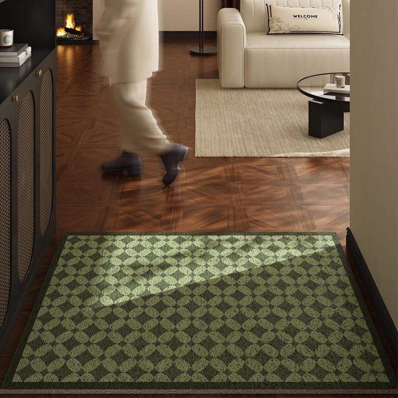 French Vintage Green Silk Doormat: Dirt & Wear-Resistant, Non-Slip Entrance Rug for Indoor/Outdoor Use