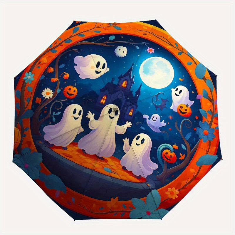 Halloween Ghost Party Decorations: Spooky Fun for Kids!Umbrella with Cute Design, Portable 3-Fold Compact Umbrella for Men & Women, Valentine's Day Mo