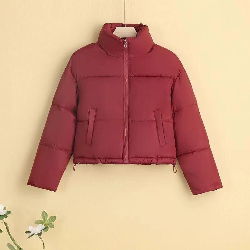 

New down cotton clothes women s short loose thickened small stand-up collar bread clothes trendy L бордовый