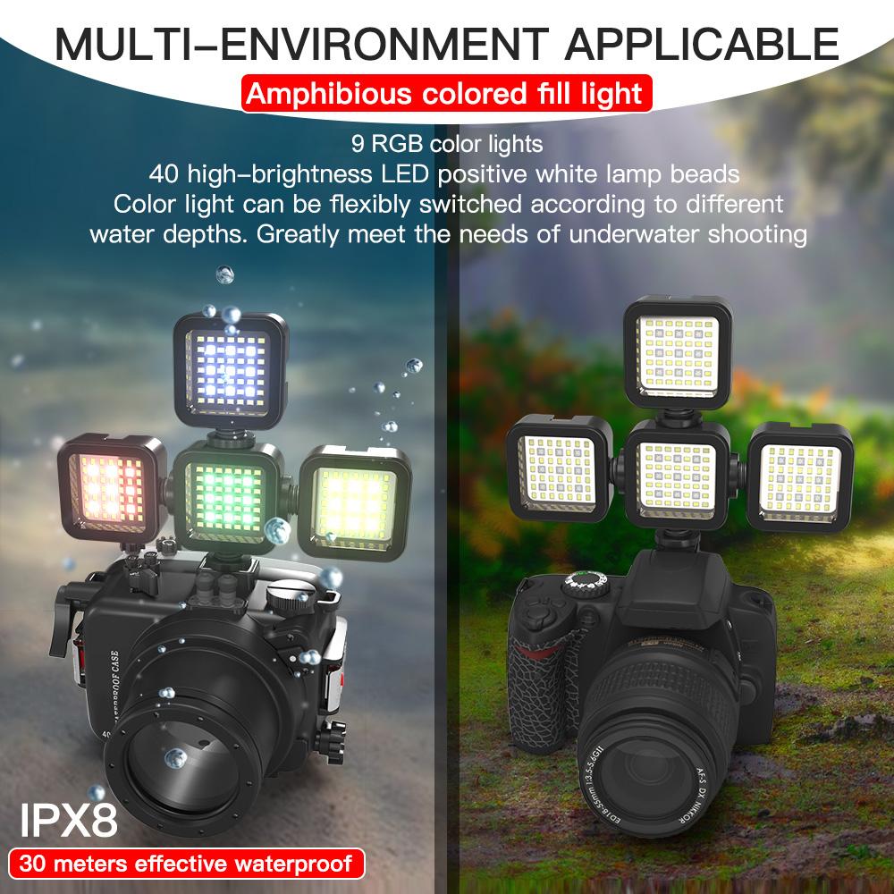 30m/98ft Waterproof RGB LED Video Light Portable Mini Camera Light 5500K Color Temperature Dimmable