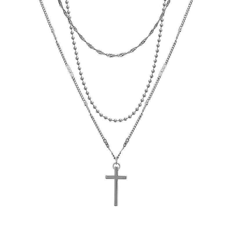 Cross Pendant Layered Chain Necklace for Women Trendy Design Collarbone Chain
