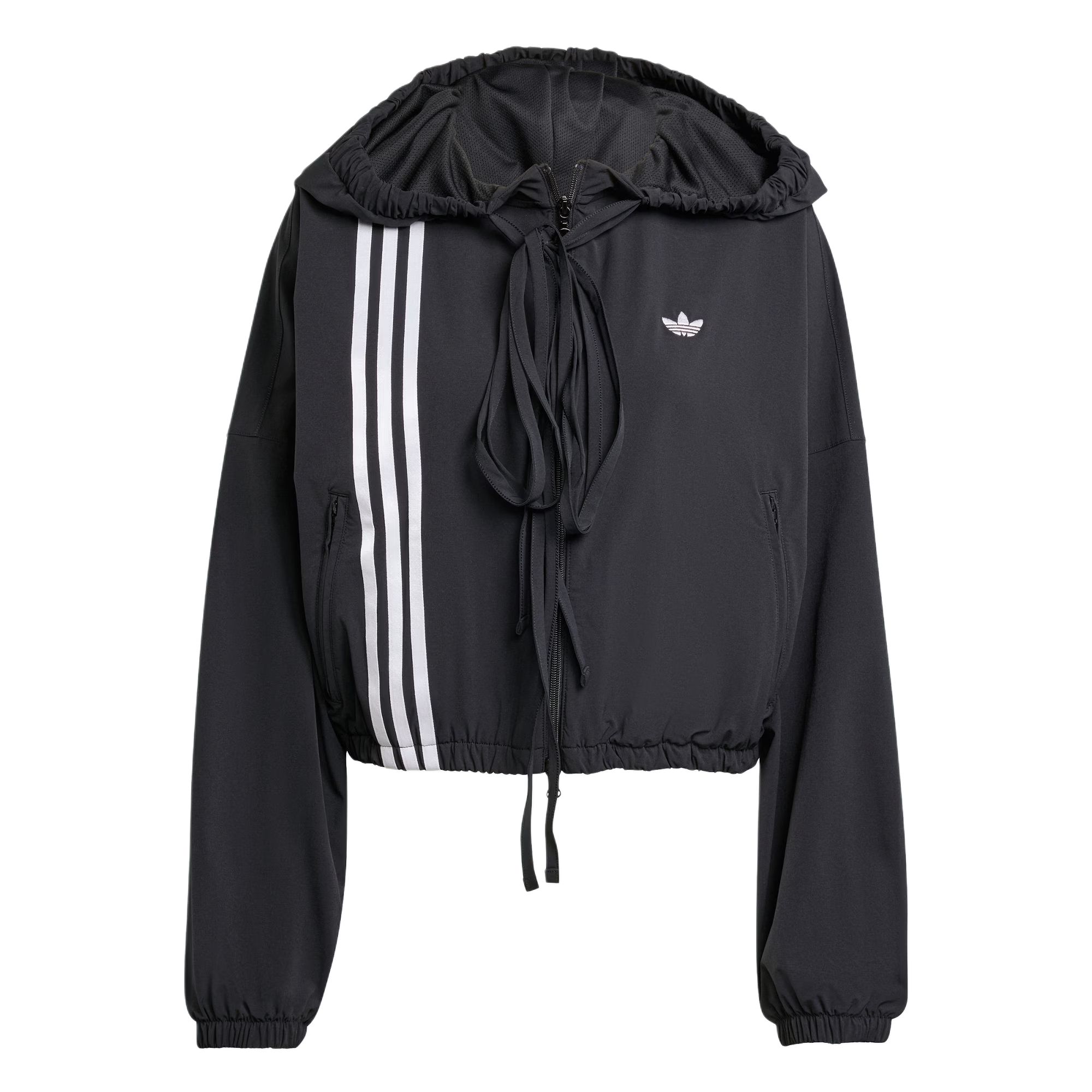 adidas Originals Women s Ribbon Off Placed 3-Stripes Hooded Track Top Black JX2698 XS
