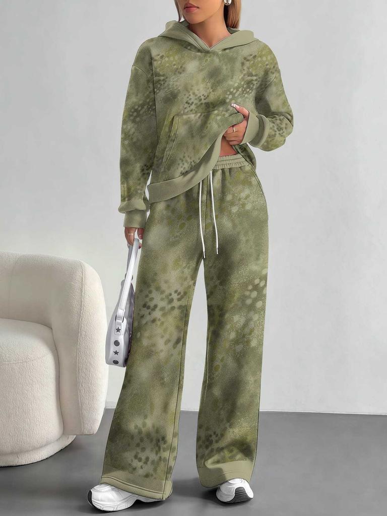 Outdoor Camouflage Style European and American Autumn/winter Casual Long-sleeve Set, Women's Hooded Sweatshirt and Long Pants Two-piece Set