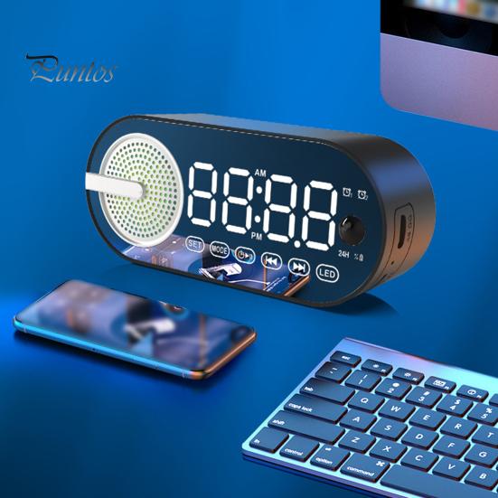 Trådløs Bluetooth-kompatibel høyttaler liten vekkerklokke Energisparende modus LED-skjerm Trådløs musikkhøyttaler med doble alarmer