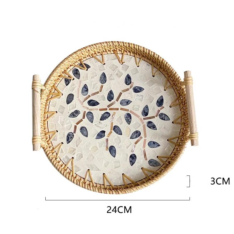 Tabletts zum Servieren von Speisen Serviertabletts Snacktablett Nachmittagstee-Tablett Teller Dessert Rattan Obst Trocken Gericht Süßigkeiten Teller Kuchen Zuhause