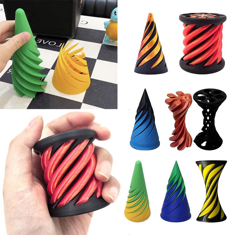 1PC Spiral Cone Fidget Toy 3D Printed Helix Screw Decompression Impossible Pyramid Passthrough Sculpture Decompression Ornaments