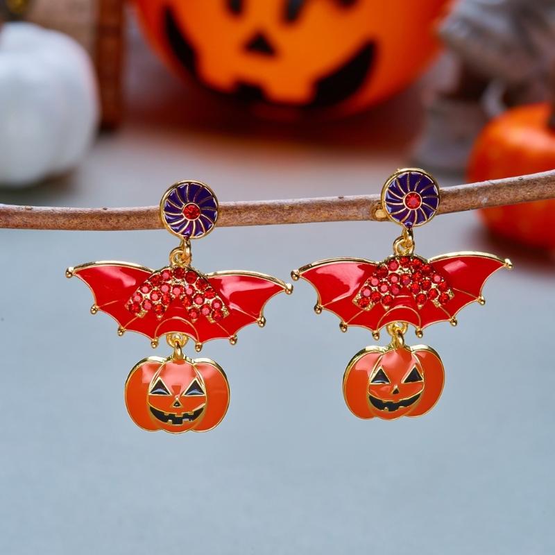 Halloween Party Earrings, Stud Top Drop Pair with Enamel Style Finish for Photo Looks, Fall Gatherings, and Dress Up