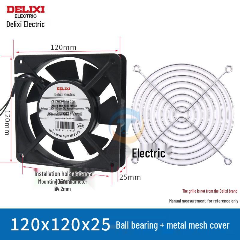 Delixi 220V Industrieller Axial-Abluftventilator, 12038 Kugellager, für Schrankkühlung
