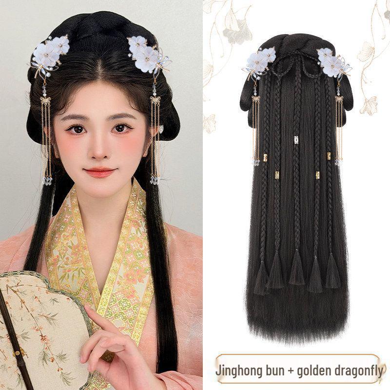 Set di Copricapi Hanfu Stile Dinastia Ming con Fascia Pigra e Chignon Parrucca