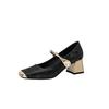 New Chinese style Mary Jane women's shoes spring thick heel cheongsam shoes medium heel horse skirt shoes small fragrant style square head singl