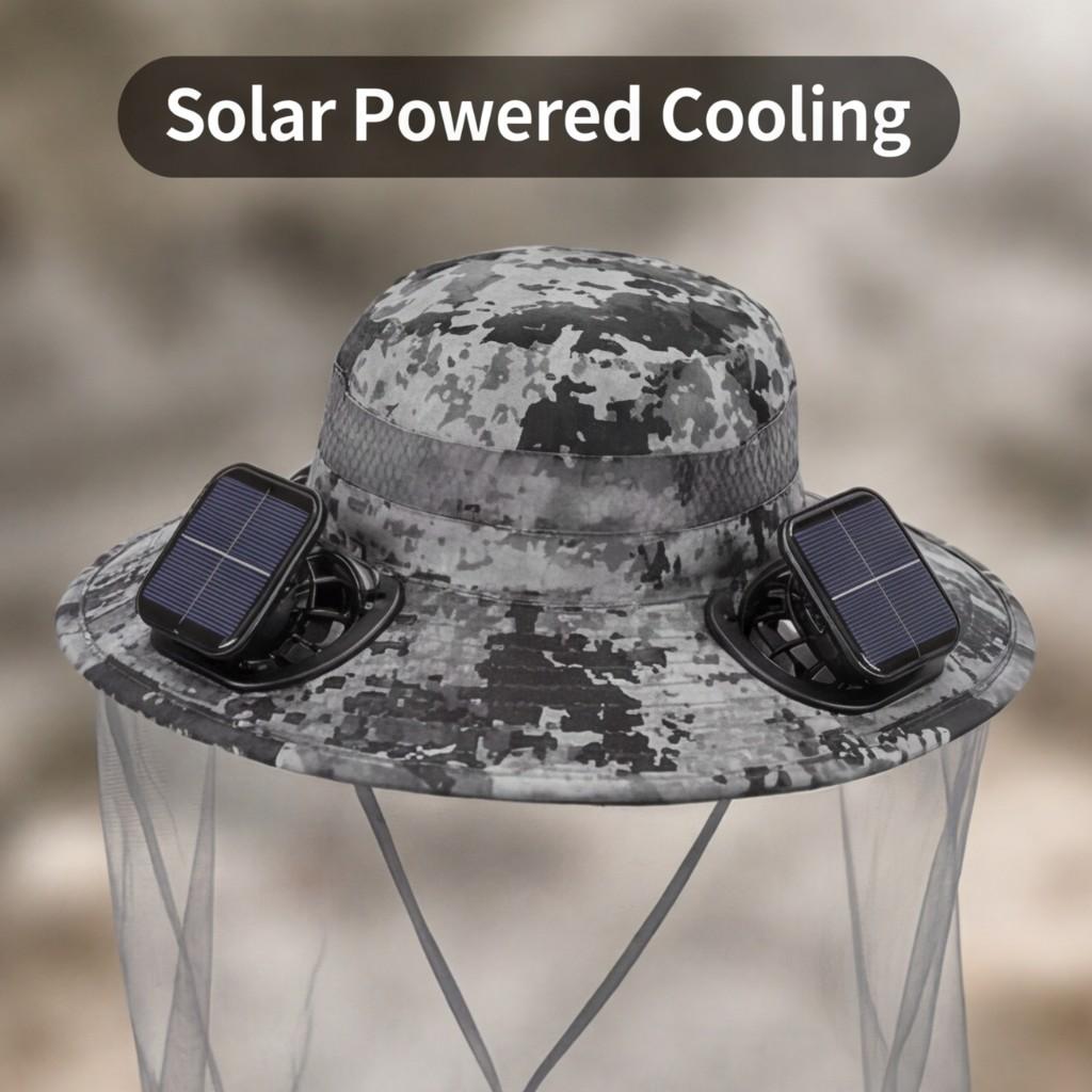 Solar fan mosquito-proof hat summer fishing protection sun protection fan fisherman sun hat