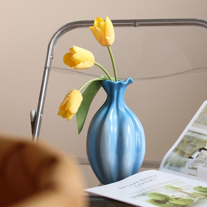 European-style Ceramic Vase Blue High-end Hydroponic Flower Arranger Living Room and Dining Table Floral Vase Home Decoration