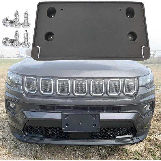FASTCHE Front Bumper License Tag Plate Frame Bracket Holder Compatible with 2022 2023 2024 2025 Jeep Compass Front License Plate Frame Replace OE #