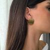 Stainless Steel Striped Texture Chunky C Shape Stud Earrings For Women PVD 18K Gold Plated Waterproof Earring Glossy Zircon